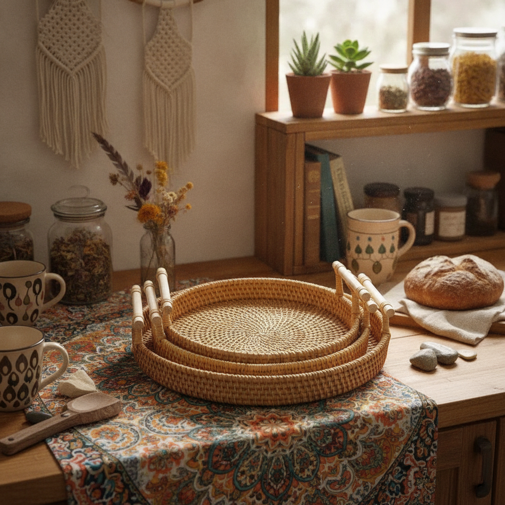 Charming Woven Wood Basket Organizing Tray