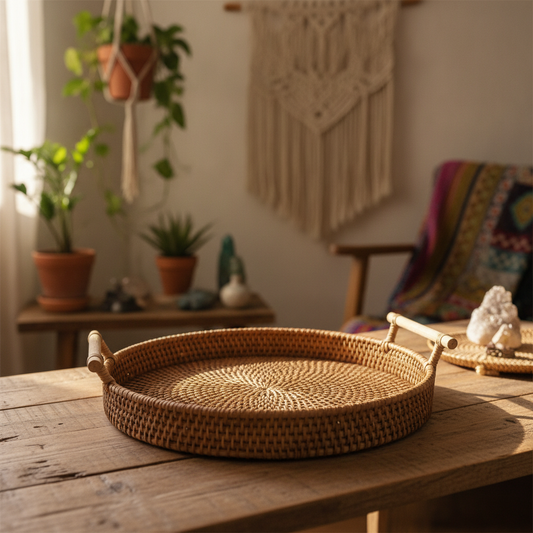 Charming Woven Wood Basket Organizing Tray