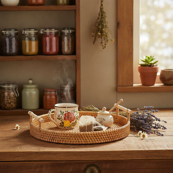 Charming Woven Wood Basket Organizing Tray